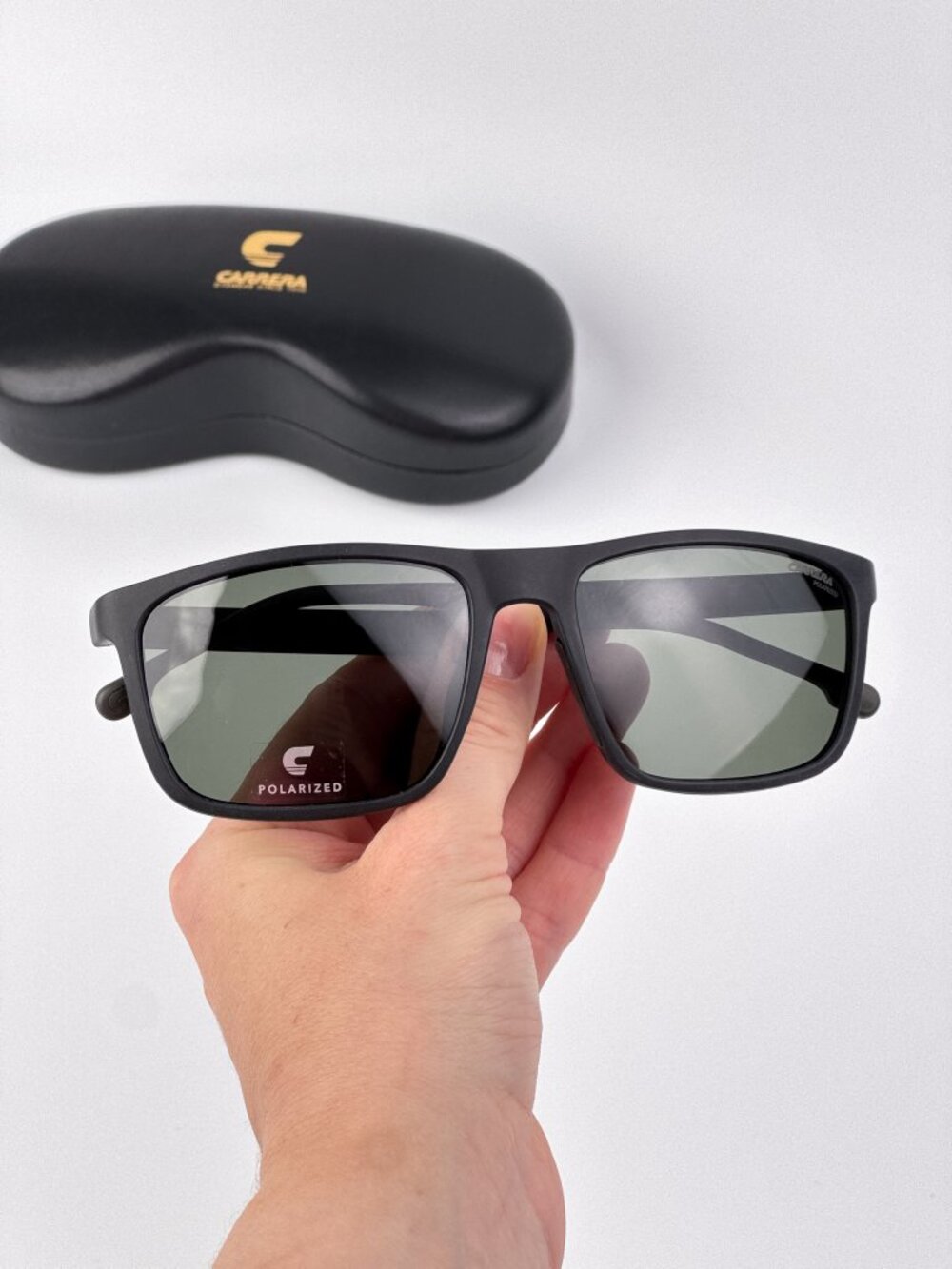 CARRERA 8047/S 07ZJ UC BLACK GREEN RECTANGULAR POLARIZED SUNGLASSES